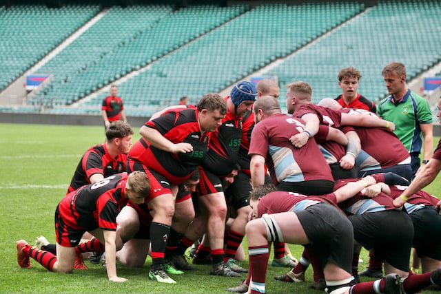 Tavistock scrum engaging Haverhill RFC.