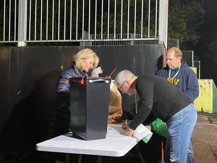 Ballot boxes arriving at the Mid Devon count hall in Crediton after 10.15pm on Thursday evening. AQ 7360