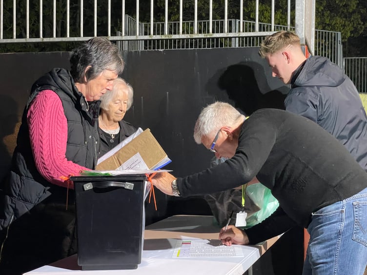 Ballot boxes arriving at the Mid Devon count hall in Crediton after 10.15pm on Thursday evening. AQ 7364