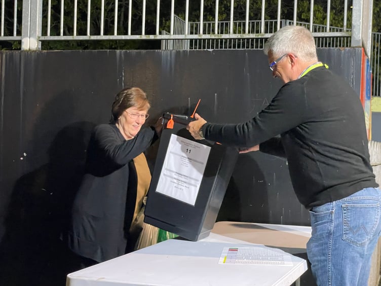 Ballot boxes arriving at the Mid Devon count hall in Crediton after 10.15pm on Thursday evening. AQ 7365