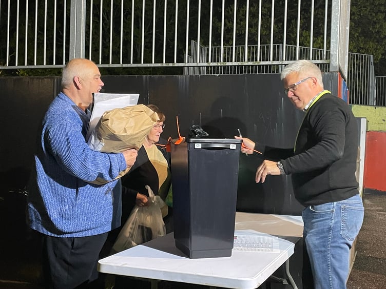 Ballot boxes arriving at the Mid Devon count hall in Crediton after 10.15pm on Thursday evening. AQ 7367