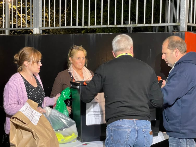 Ballot boxes arriving at the Mid Devon count hall in Crediton after 10.15pm on Thursday evening. AQ 7382