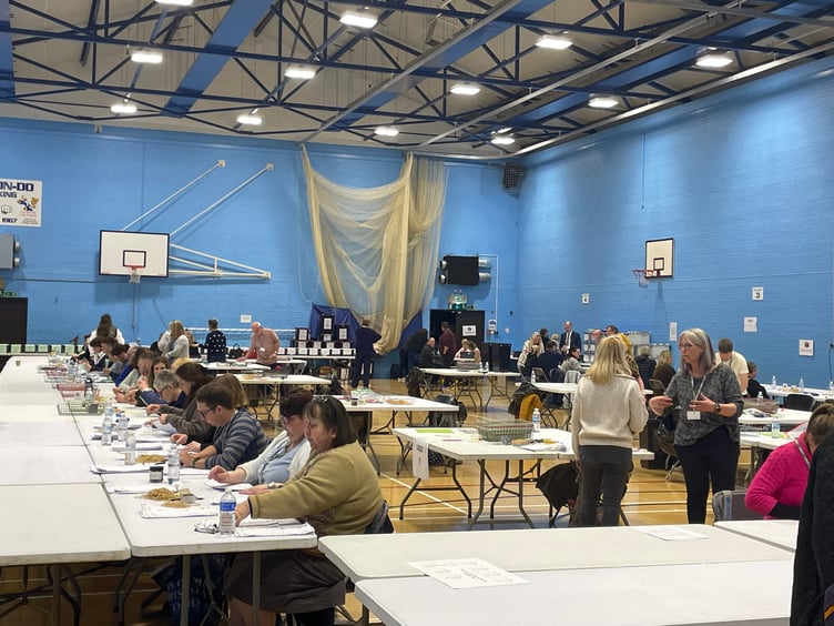 A view of the Verification process taking place in the sports hall at Lords Meadow Leisure Centre in Crediton. AQ 7387