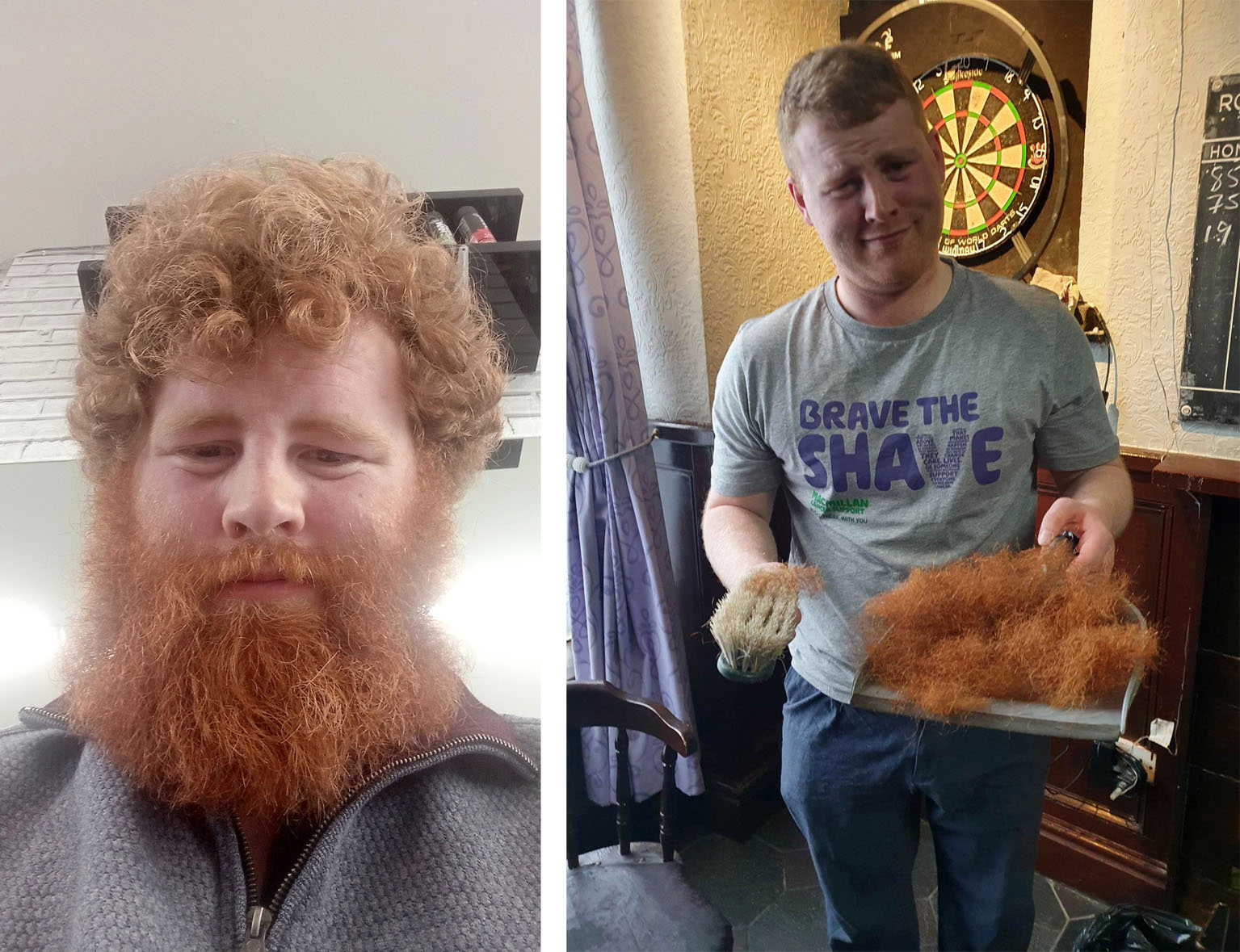 Cllr Elfed Wyn ap Elwyn before and after braving the shave to raise money for the cancer charity Macmillan