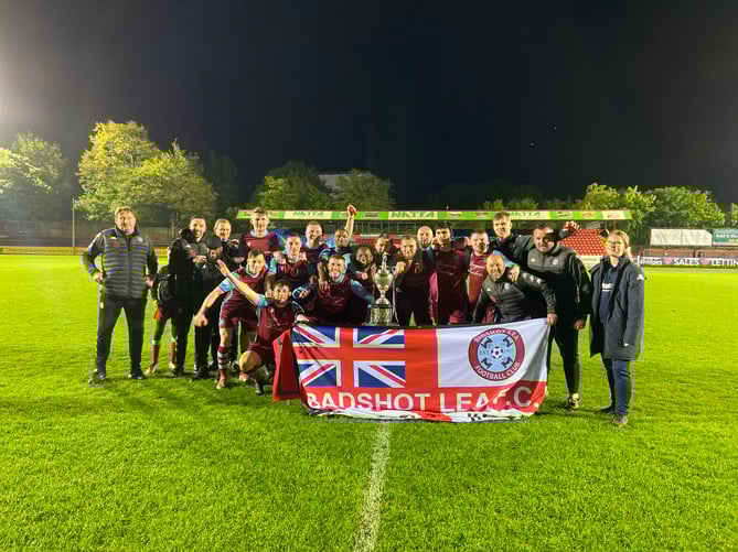 Badshot Lea celebrate winning the Aldershot Senior Cup