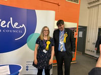 <p>Waverley's Lib Dem leader Paul Follows and his fellow Godalming Central and Ockford councillor Victoria Kiehl celebrate their elections last Friday</p>