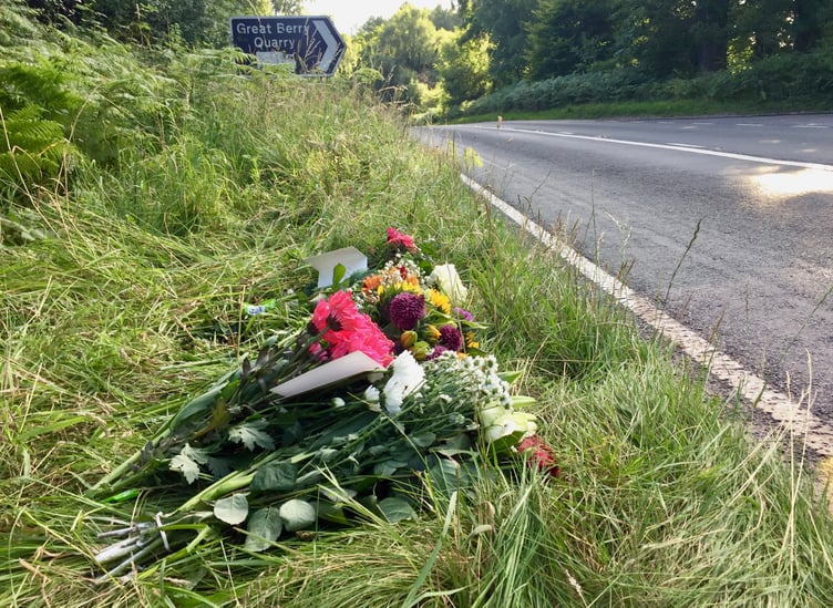 Flowers left at the roadside in tribute to Nigel Meadows
