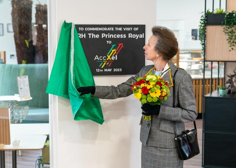 The Princess unveils a special plaque to commemorate her visit to AccXel.