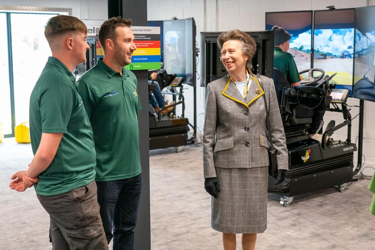 The
Princess checks out the AccXel Centre’s plant machinery simulators.