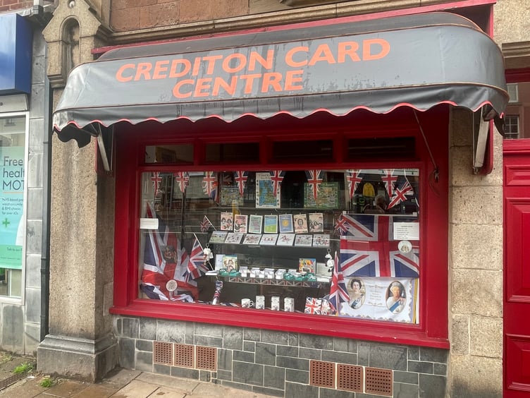 The window at Crediton Card Centre. AQ 8132
