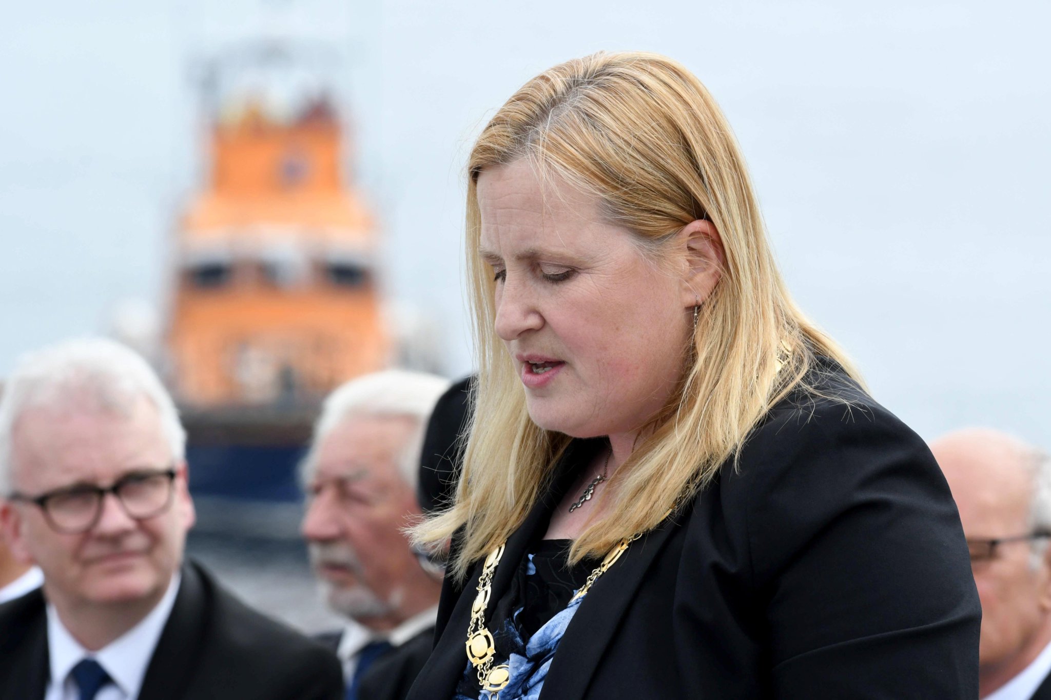 The annual service at Kallow Point in Port St Mary at the anchor of Mona’s Queen which was destroyed on May 29, 1940 during the Dunkirk evacuation - pictured is Dr Michelle Haywood, chair of Port St Mary commissioners