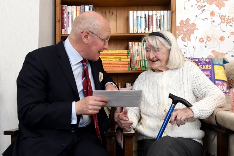 The 100th birthday of Douglas resident Pat Gill, pictured with Lieutenant Governor Sir John Lorimer