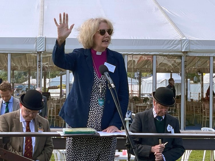 Bishop of Crediton, the Right Rev Jackie Searle, led prayers for the farming community and the show before the presentation of trophies in the main ring at the Devon County Show. Picture: Alan Quick (19-5-23)