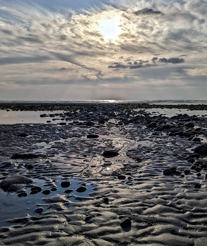Fairbourne beach at low tide, taken by Peter Cundle last Saturday