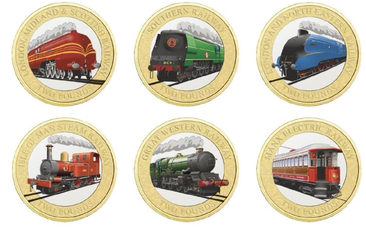 £2 coins depicting the Isle of Man Steam Railway and the Manx Electric Railway, along with other famous railways across the British Isles will be minted