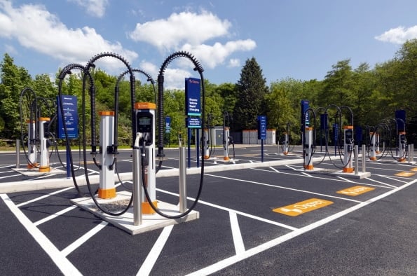Osprey Charging, one of the UK's leading electric vehicle (EV) charging networks, has opened the largest ultra-rapid EV charging hub in the South West Ð a 16-bay dedicated EV re-charging location at Salmon's Leap, Buckfastleigh on the A38 Devon Expressway. Pictures: Osprey (24-5-23)