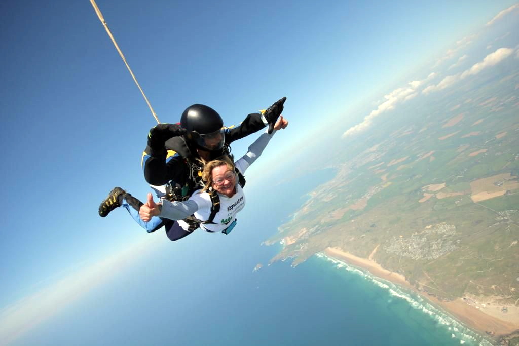 Helen took on a tandem skydive at Cornish Parachuting Club for her 60th birthday on April 30