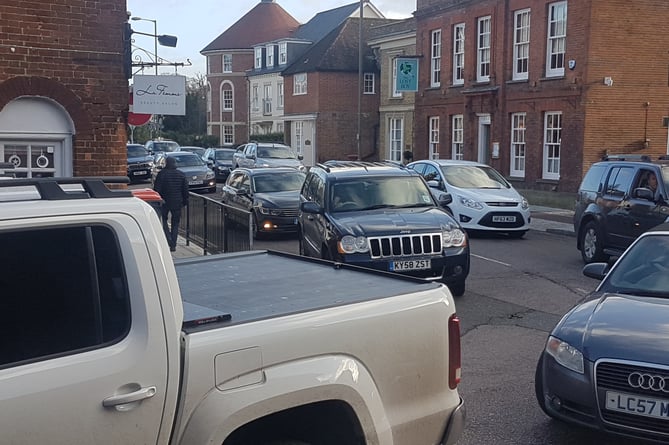 Heavy traffic in Downing Street, Farnham