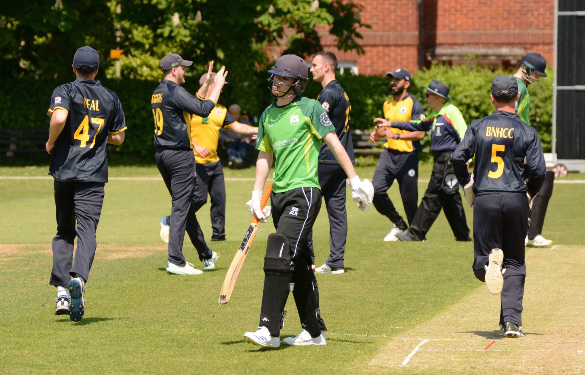 Rowledge batter Zac Le Roux trudges off after being caught at Basingstoke & North Hants