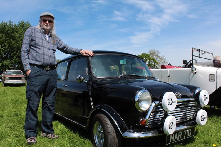 Pete Guppy of Exeter with the 52 years-old Mini Cooper he has had from new. SR 7876