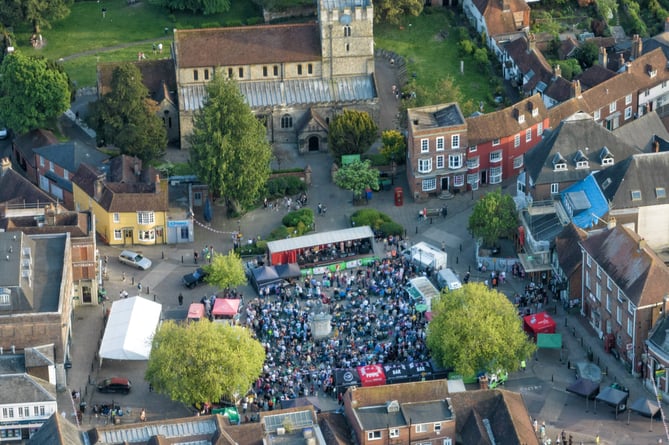 Crowds gather in The Square for the Petersfield Spring Festival
