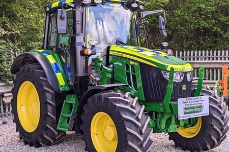 Police are offering the chance for a youngster to choose the official name of the newest addition to its fleet, this John Deer tractor, loaned free of charge to Devon and Cornwall Police by local agricultural machinery dealership, Masons.
Picture: police (31-5-23)