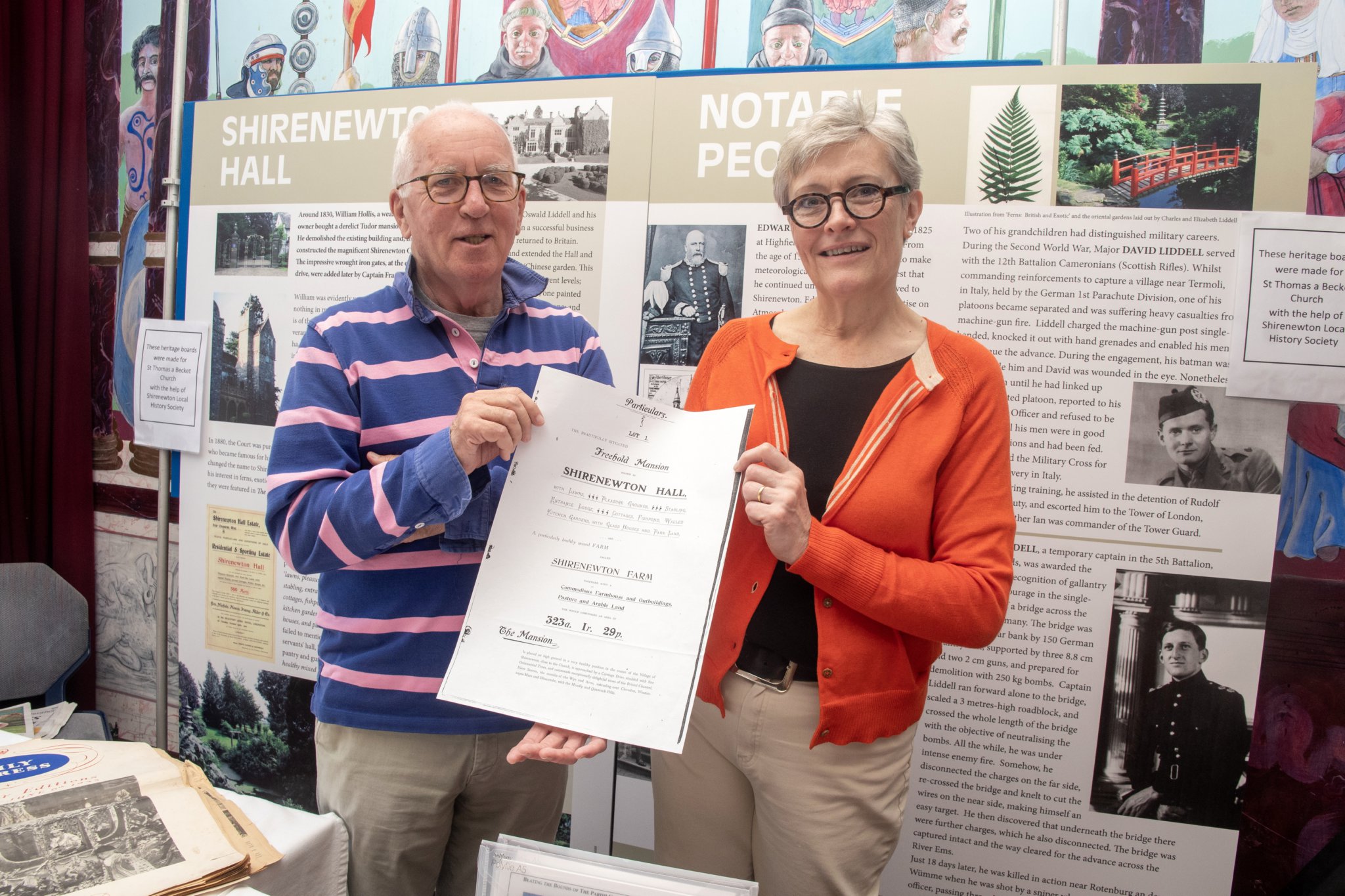 Phil Brabon and Janet Horton with a copy of the particulars for an early 20th century sale of Shirenewton Hall