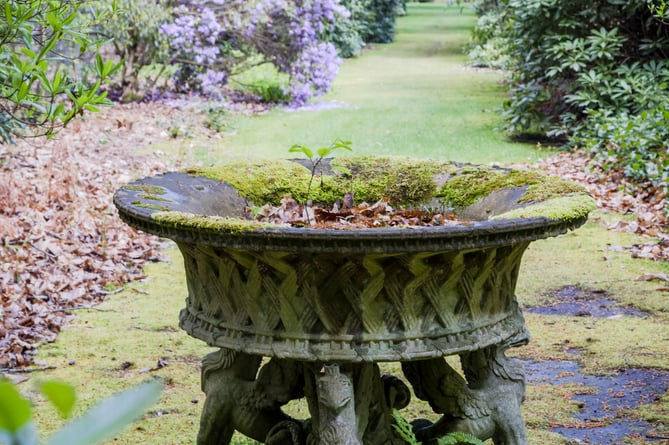 Stone sculpture in the Woodland Garden at Munstead Wood