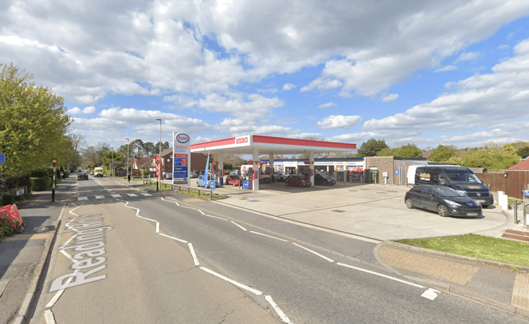 The Esso filling station and Tesco shop in Reading Road South, Church Crookham