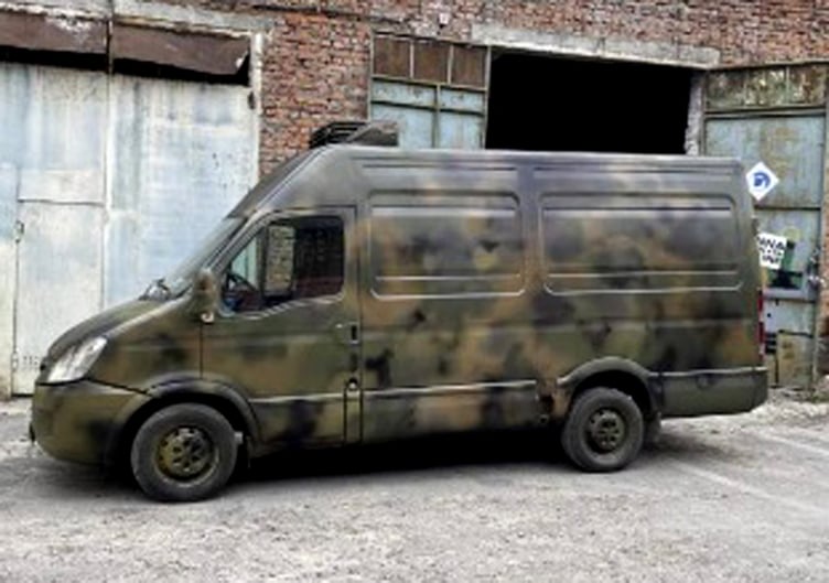 One of the emergency vehicles being taken to Lviv, Ukraine