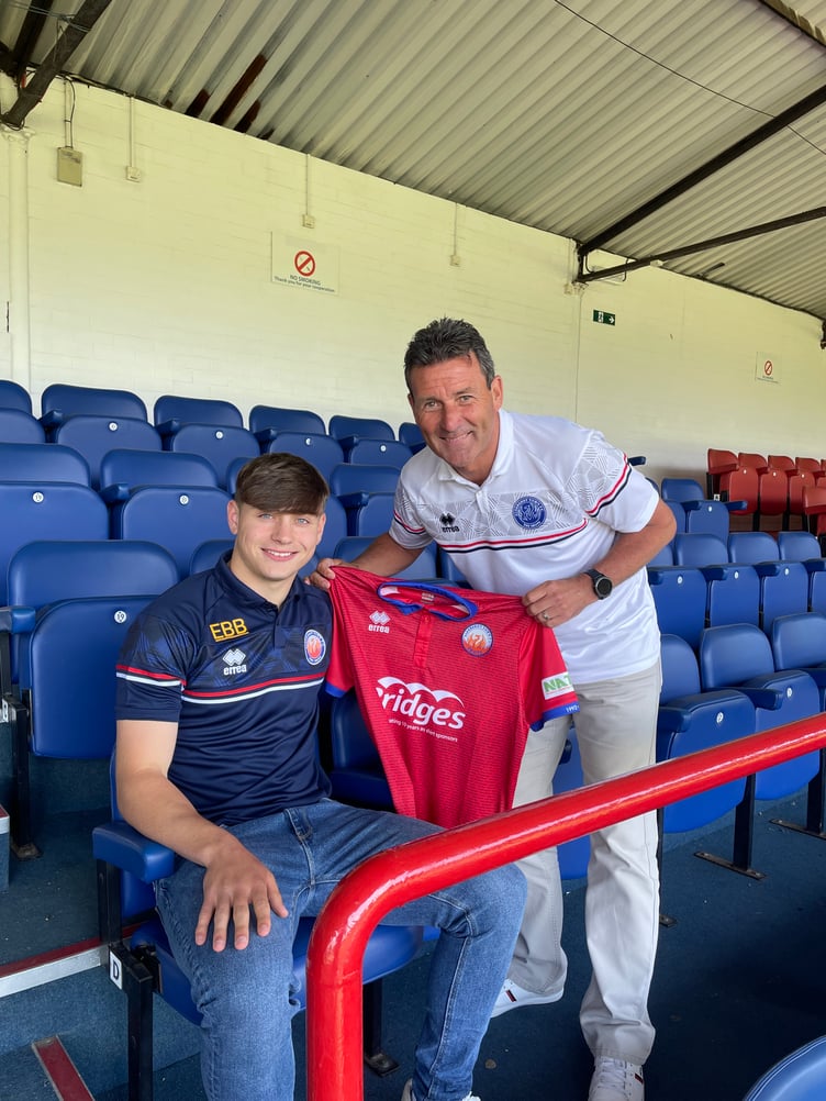 New Aldershot Town signing Josh Stokes with first-team manager Tommy Widdrington