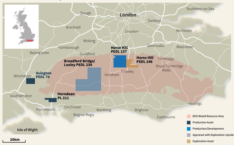 The Weald Basin of southern England – where UKOG believes a staggering 100 billion barrels of shale oil could be laying dormant