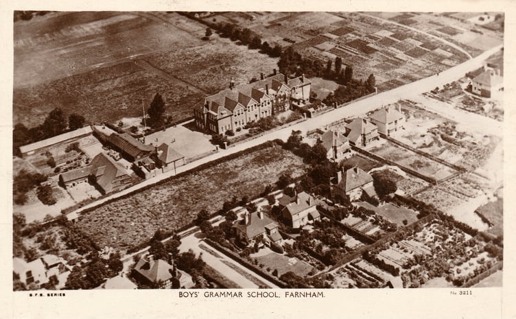 An aerial view of Farnham boys grammar school in Morley Road –then surrounded by the open countryside south of Farnham