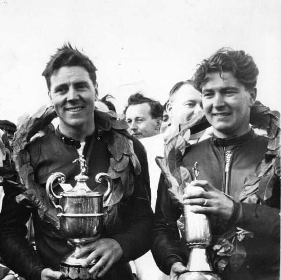 With Geoff Duke both winners at the 1955 Northwest 200. Geoff 500cc Jackie 350cc