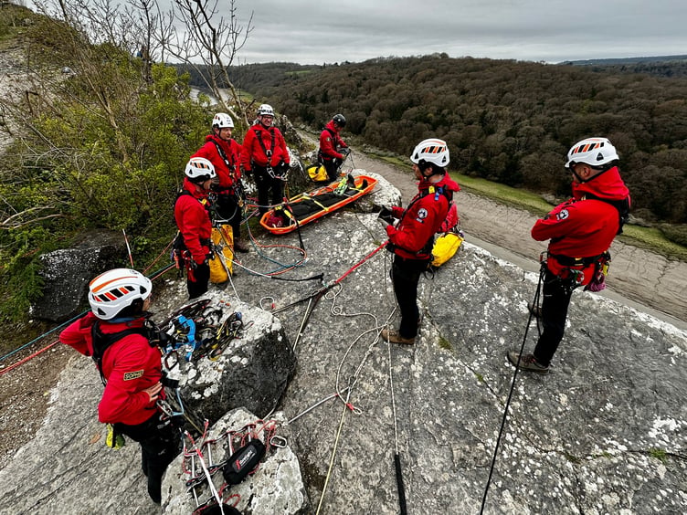The rope rescue team in training for real at Wyntour's Leap above the Wye