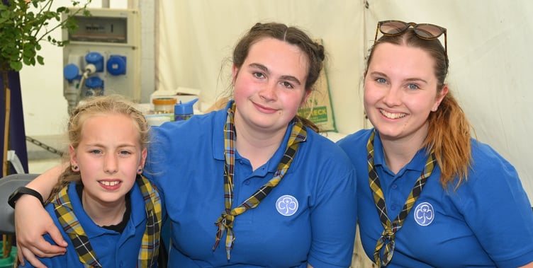 The messenger service for this year’s show was run by Guides from across Cornwall. They also ran the plant creche, collected results, managed the grand stand and hosted their own tent, among many other duties. Pictured above representing the Guides at the plant creche are Isobel Langley (1st Trevisco), Hali-mai Newland (1st Trevisco) and Hannah Matthews (2nd Roche)