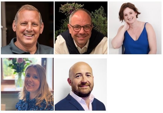 Farnham's BID team (clockwise from top left): George Murray, Francesco Bartolomei, Liz Flanadan, Lynsey Luthra & Nick Kent