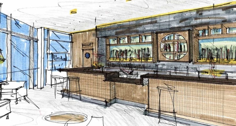 A sketch of the new bar area under construction at the new Jack & Alice restaurant in The Borough, Farnham