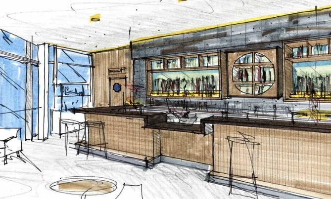 A sketch of the new bar area under construction at the new Jack & Alice restaurant in The Borough, Farnham