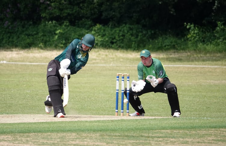 Rowledge wicketkeeper Ben Wish watches on as Liam O’Connor hits a shot