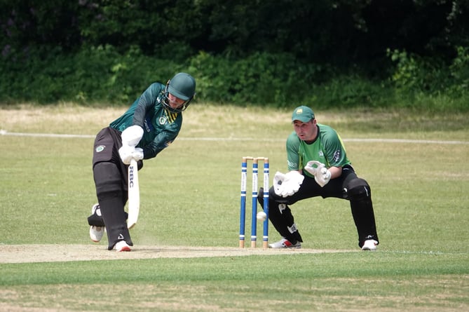 Rowledge wicketkeeper Ben Wish watches on as Liam O’Connor hits a shot