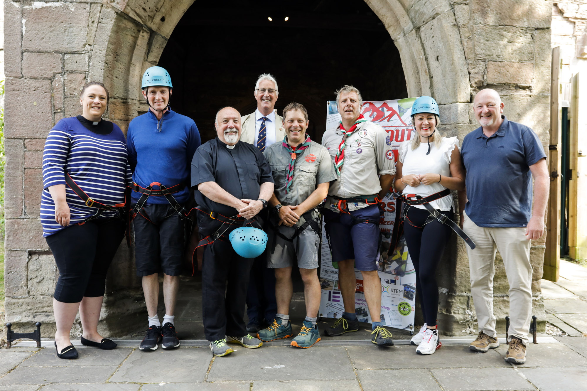 Rev’d Sarah Rosser, The Rt Hon David T C Davies MP, Rev’d Kevin Hasler, Brigadier Robert Aitken CBE His Majesty’s Lord-Lieutenant of Gwent, Rick Walker Scout Leader, James Hepburn Group Scout Leader, Laura Anne Jones MS, Peter Fox MS.