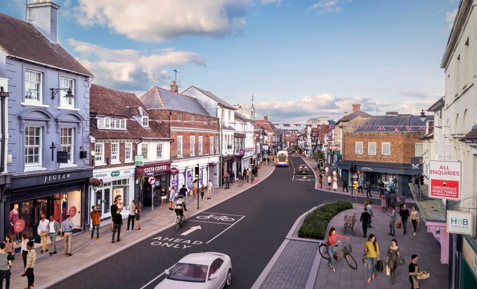 <p>A visualisation of the Farnham Infrastructure Programme's agreed plans for Farnham town centre</p>