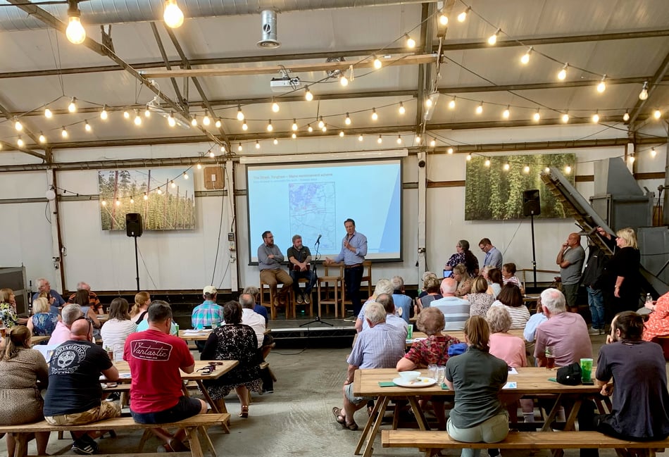 <p>More than 120 villagers, business-owners and councillors attended the public meeting at Hogs Back Brewery earlier this month to discuss the South East Water roadworks</p>