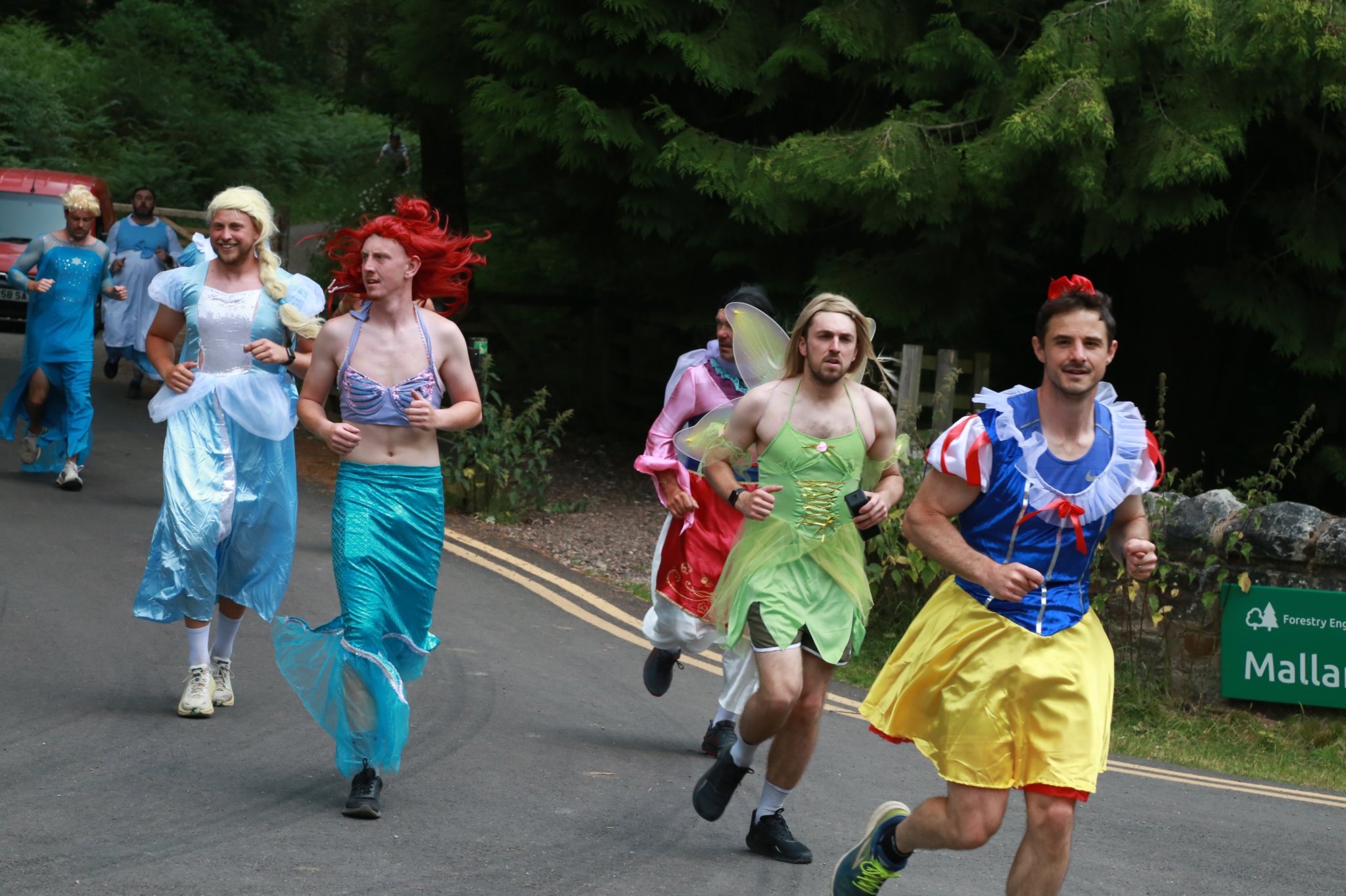The princesses on the last leg of the triathlon - a run from Mallards Pike to Viney Hill