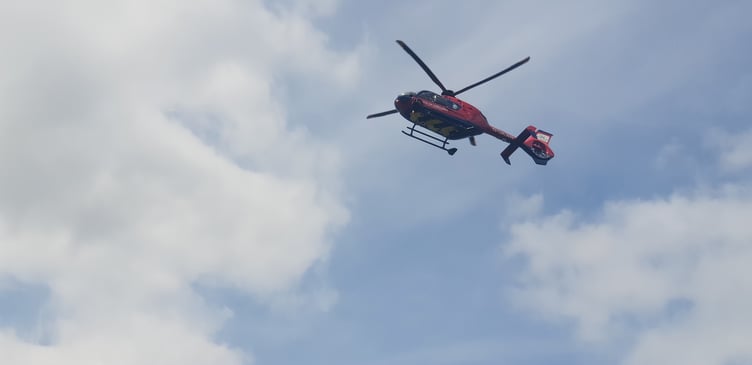 The Devon Air Ambulance leaves Fox's Field, Wellington.