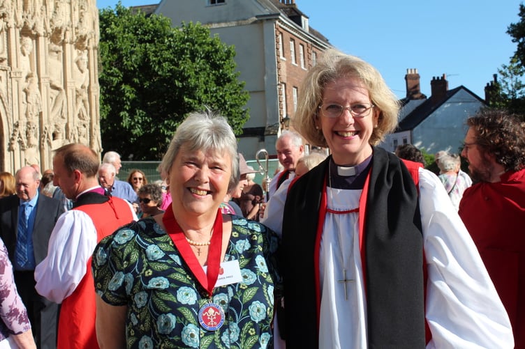 Carol Price with the Bishop of Crediton, Rt Rev Jackie Searle. SR 8218