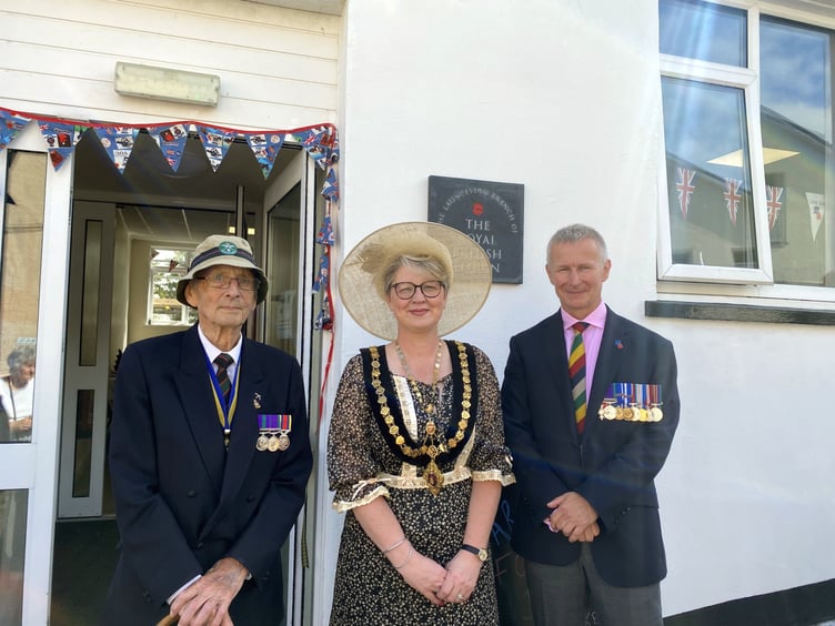 Launceston branch President John Knights and Chairman Paul Oliver MBE with Mayor of Launceston Cllr Helen Bailey following the ribbon cutting