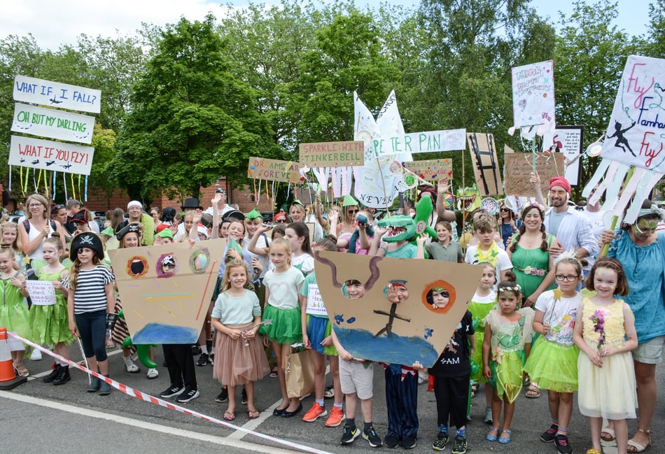 <p>Potters Gate Primary School's Peter Pan-themed Farnham Carnival 2023 entry</p>