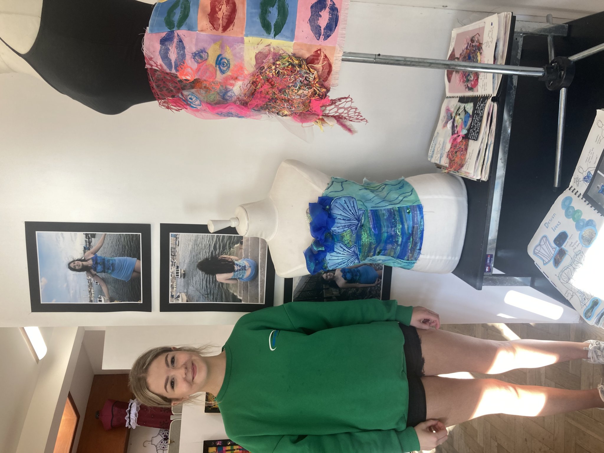 Lucy Sloane with her GCSE textiles work, she won Creativity award for GCSE